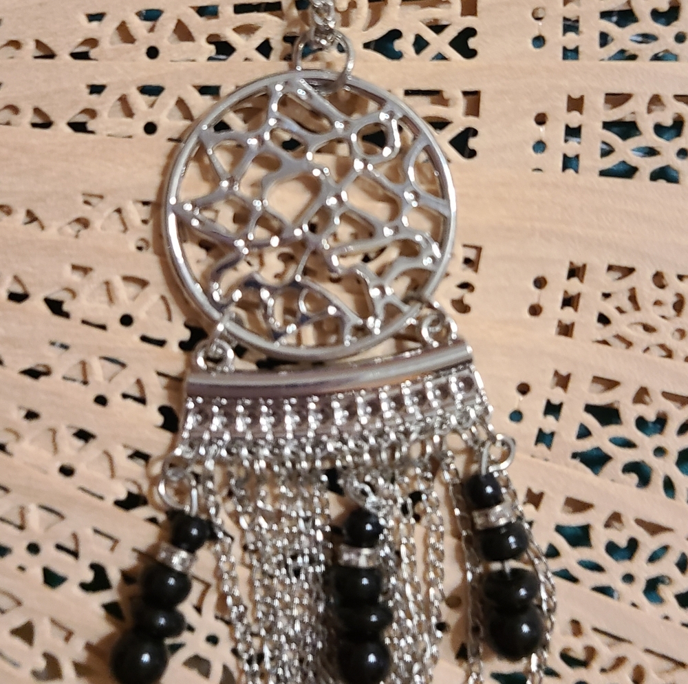 American Vintage Silver and Black Tassel Necklace - Picture 3 of 8